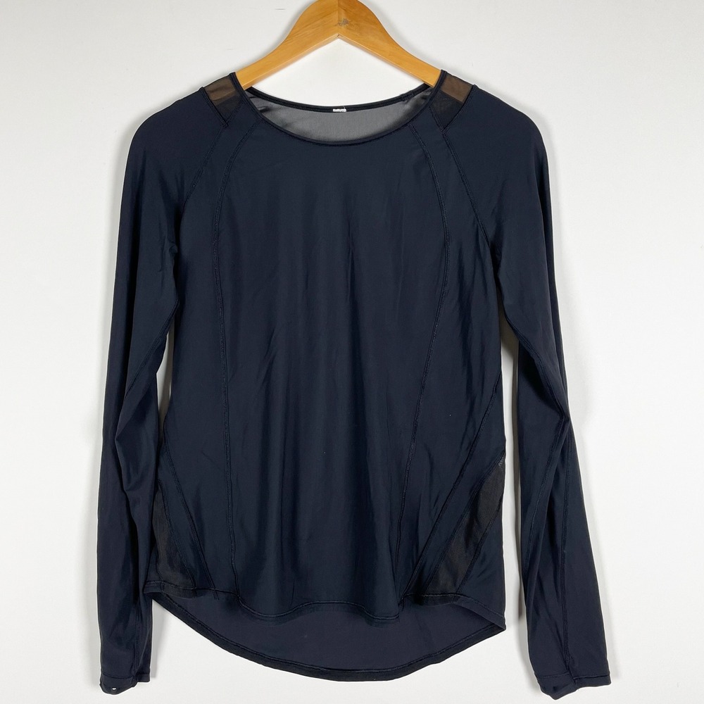 Lululemon Women's Sculpt Long Sleeve Mesh Tee Shirt Solid Black Medium
